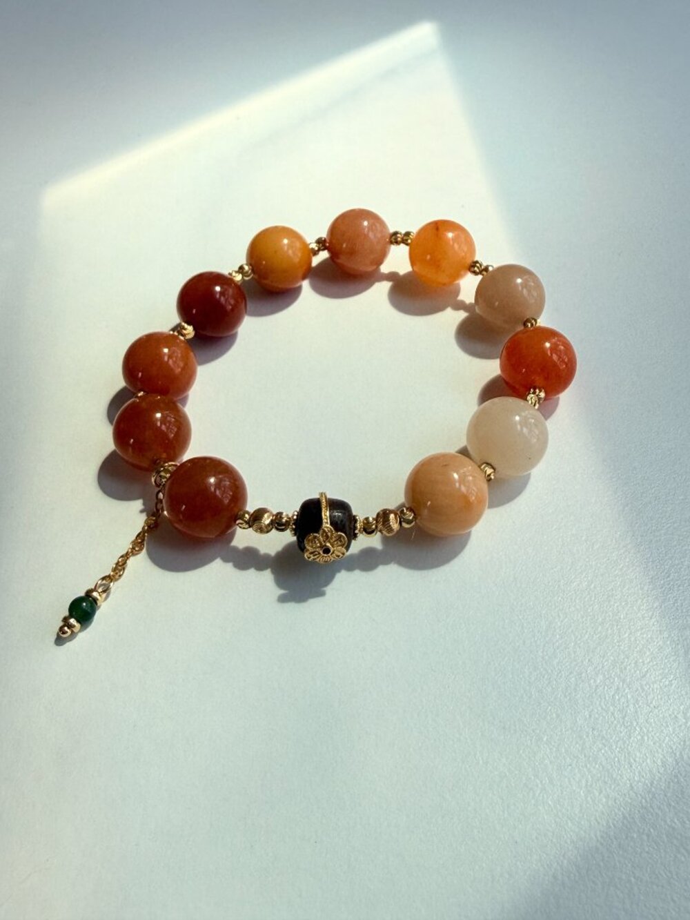 Golden Silk Jade Bracelet | Warm Natural Stone Bracelet | 12.5mm Beads